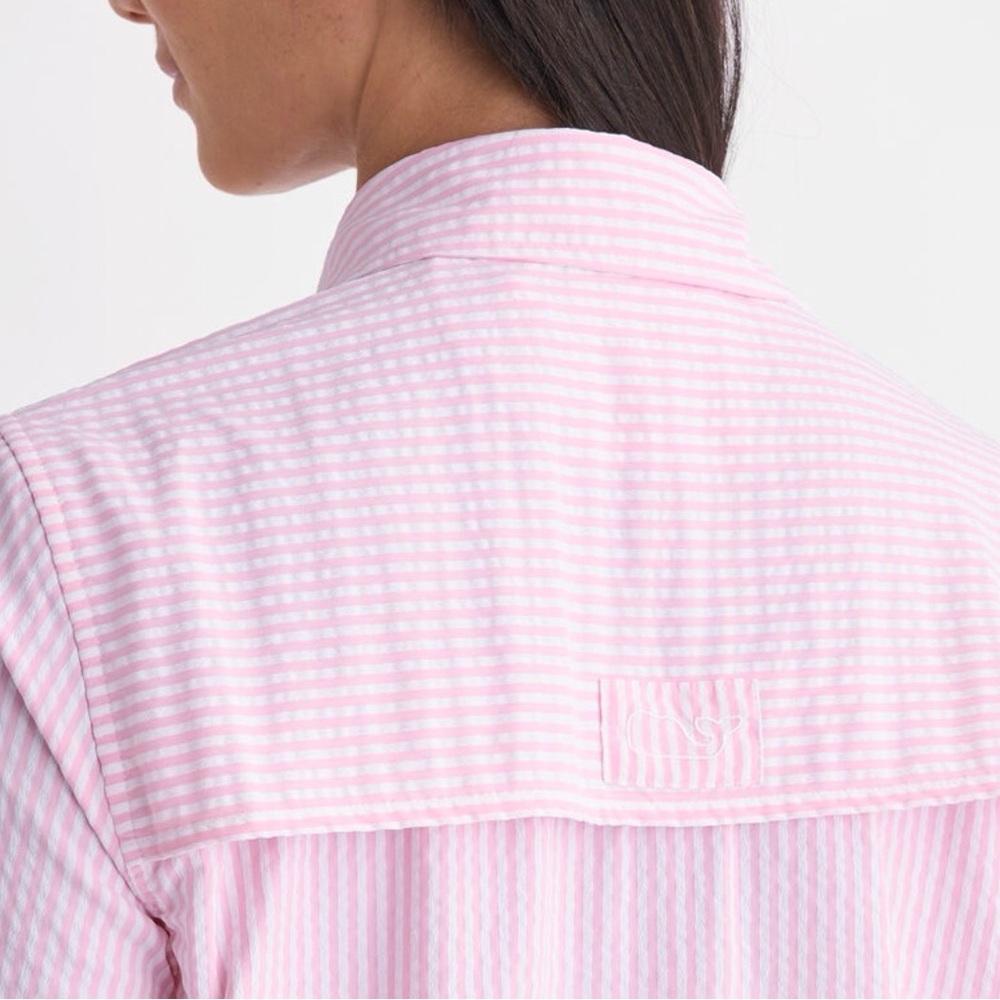 NWT- Vineyard Vines Pink Striped Harbor Button-Down Swim Coverup - Picture 8 of 11